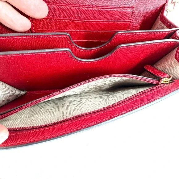 Michael Kors Jet Set Travel Saffiano Leather Crossbody Red - Gold Chain Strap EC - Picture 11 of 15